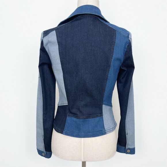 Denim Patchwork Moto Jacket Womens XS Blue Moto Festival‎ Y2K Western Cowgirl - Picture 6 of 16